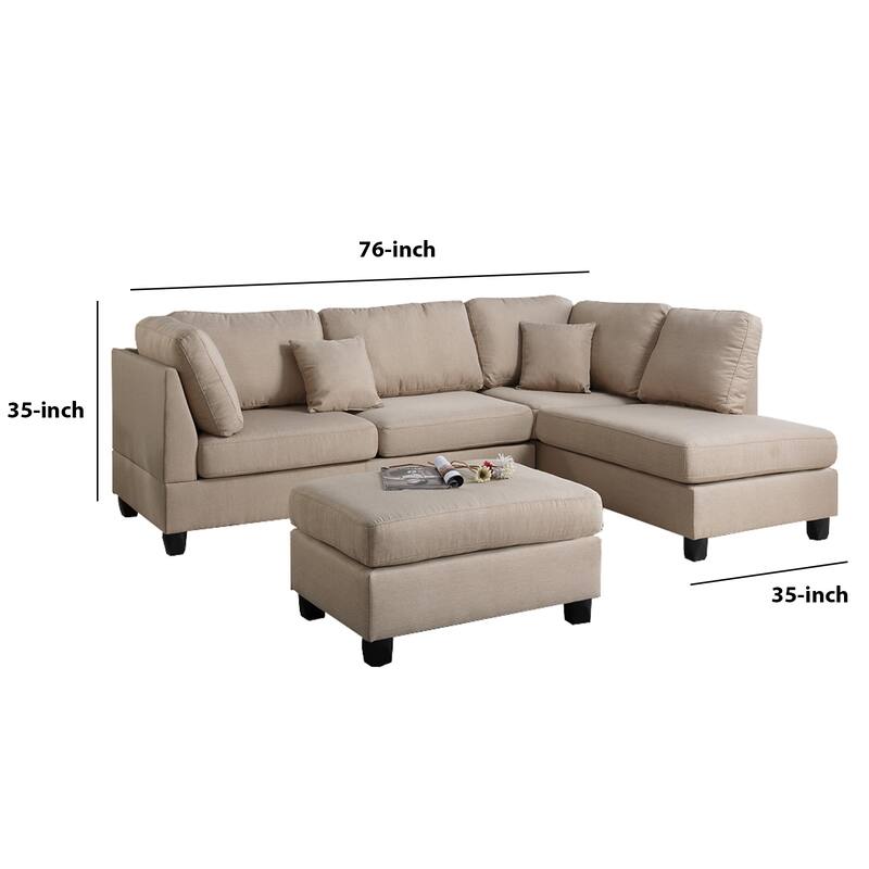 Linen Fabric 3 Pieces Sectional In Sand Beige