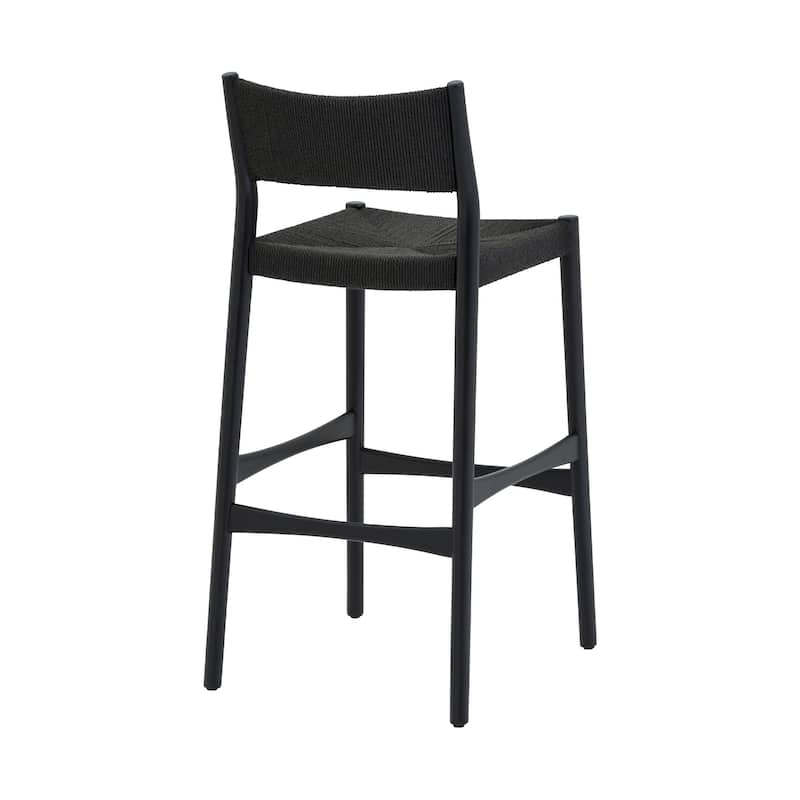 Erie Solid Wood and Woven Paper Cord Bar or Counter Height Chair Bar Stool