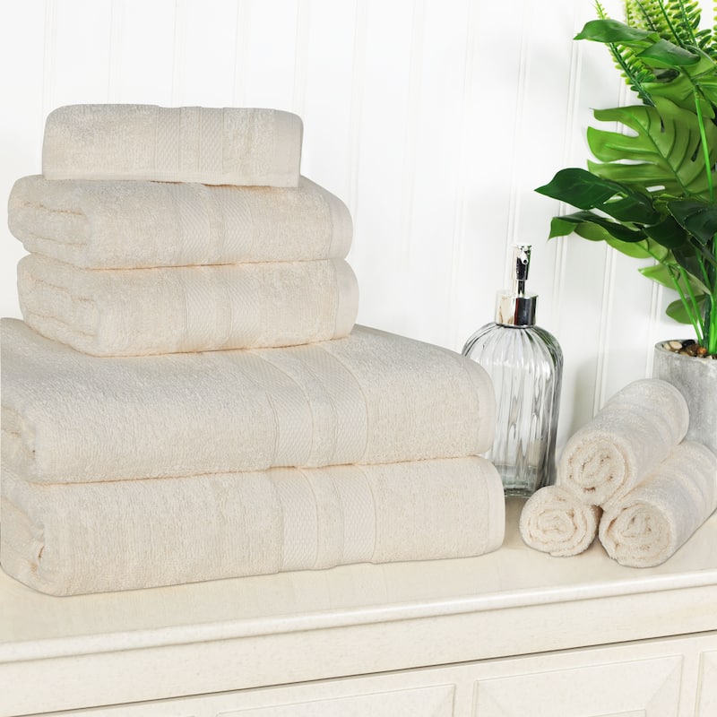 Superior Cotton Quick-Drying 8 Piece Highly Absorbent Towel Set - Ivory