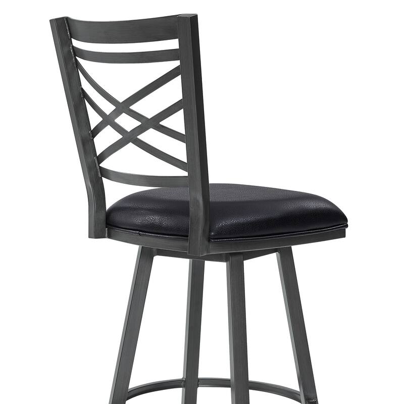 26" Transitional Black Faux Leather Metal Cross Back Bar Stool - 42" x 19" x 19"