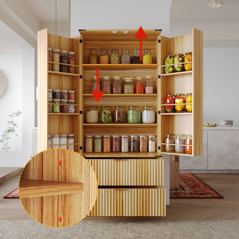 Pantry Cabinet with Double Doors Tall Storage Cupboard with Adjustable Shelves