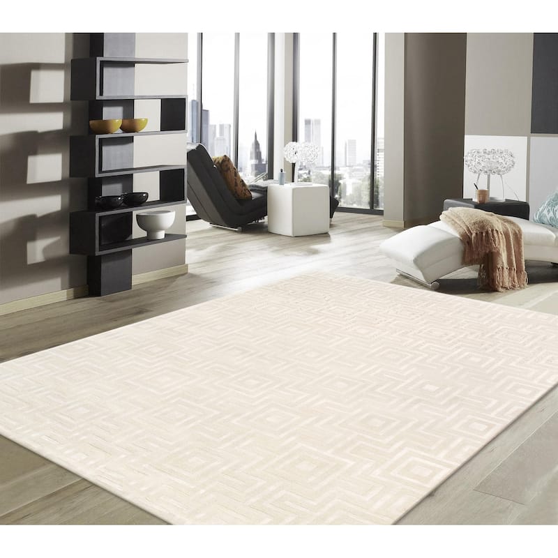 Pasargad Home Edgy Hand-Tufted Ivory BSilk & Wool Area Rug