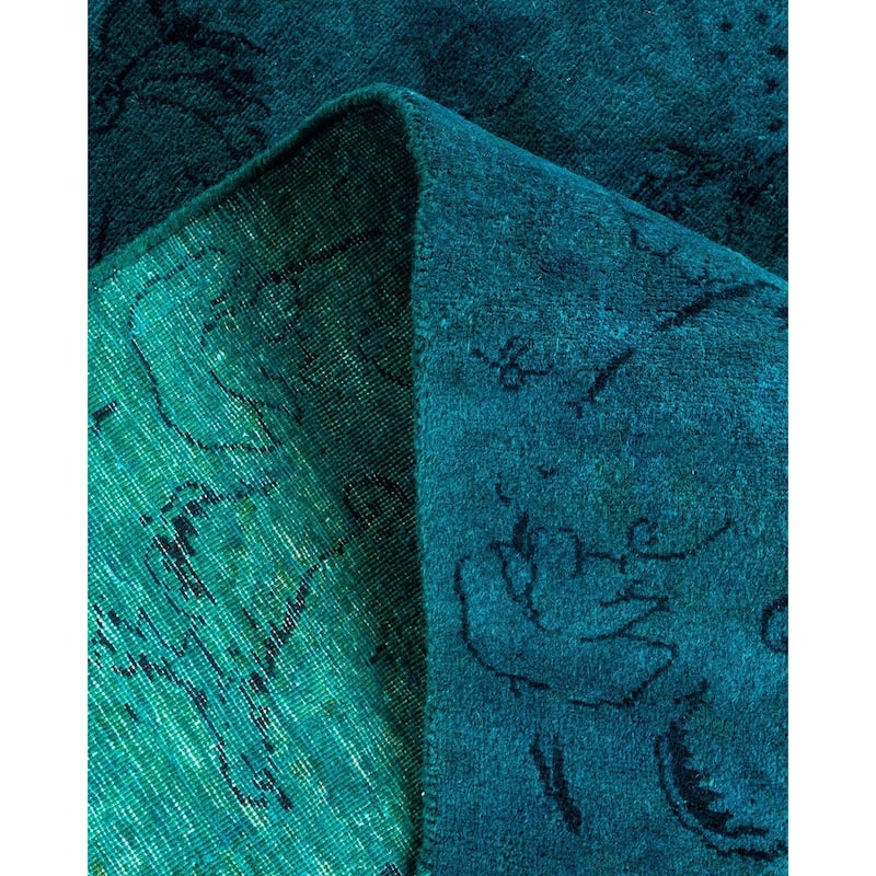 Overton Hand Knotted Wool Vintage Inspired Modern Contemporary Overdyed Blue Area Rug - 6' 2" x 9' 2"