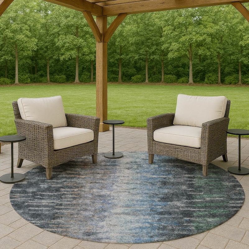 Machine Washable Indoor/ Outdoor Contemporary Ombre Chantille Rug - Teal - 8' x 8'