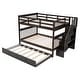 preview thumbnail 4 of 25, Full Over Full Solid Wood Bunk Bed with Twin Trundle, Stairs, Handrails, and Storage Racks for Space-Saving