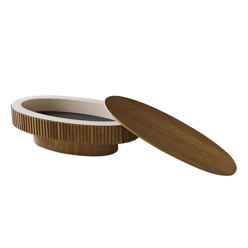 47" Oval Storage Coffee Table with Flip-Top, Modern Accent Tea Table