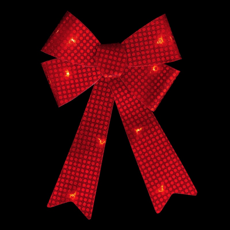 17.5" LED Lighted Red Sequin Bow Christmas Decoration