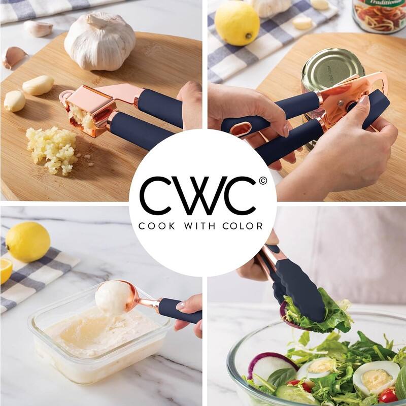 COOK WITH COLOR Kitchen Gadget Set Copper Plated Stainless Steel Utensils with Soft Touch Handles, 10 Pieces