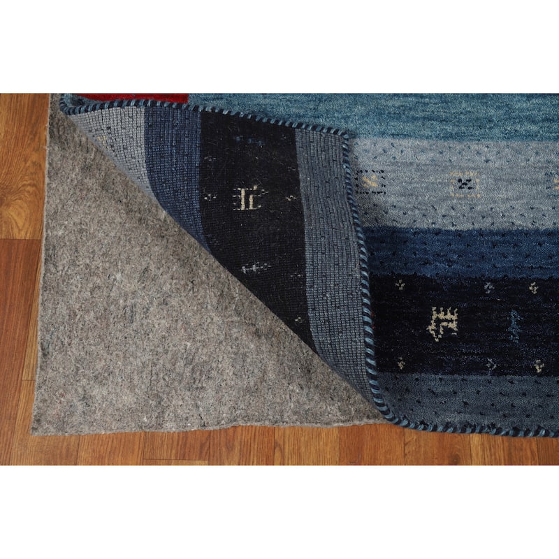 Blue Gabbeh Indian Area Rug Hand-Knotted Wool Carpet - 5'6" x 7'7"