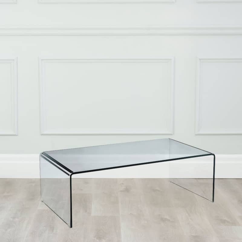 Curvo Clear Tempered Glass Waterfall Coffee Table - 24-inch Depth