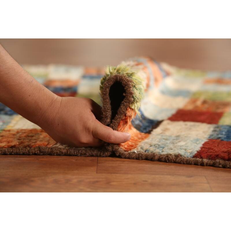 Checkered Moroccan Oriental Runner Rug Handmade Wool Carpet - 3'2" x 9'8"