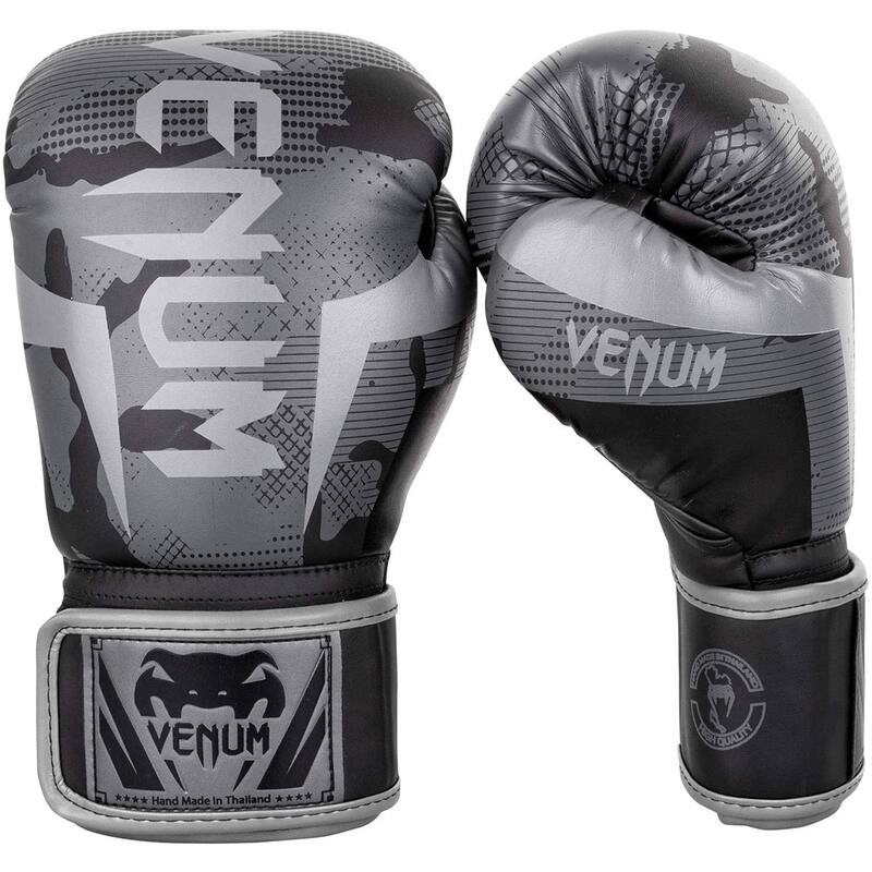 Venum Elite Hook and Loop Boxing Gloves - Black/Dark Camo