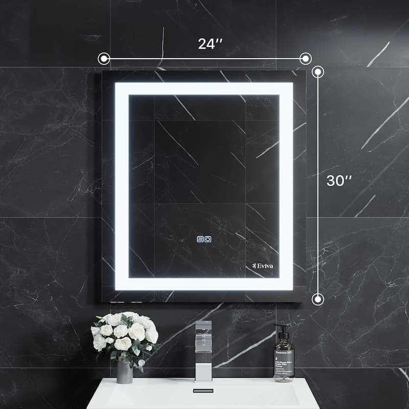 Eviva Lite 24" x 30" Rectangular Wall Mounted Modern Frameless Mirror - Clear