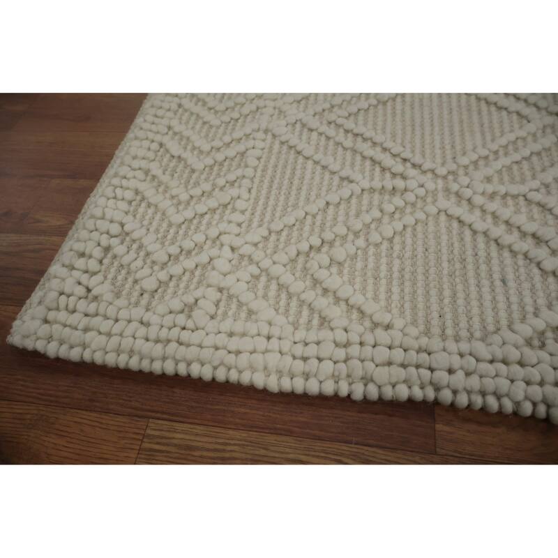 Hand Knotted Oriental 100% Wool Carpet Modern Geometric Beige & Ivories Modern Gotti Design Area Rug - 3' 6'' X 2' 1''