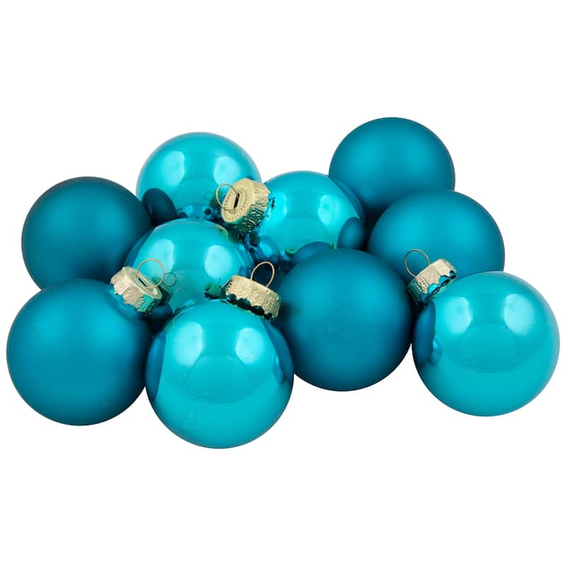 10ct Turquoise Green Glass 2-Finish Christmas Ball Ornaments 1.75"