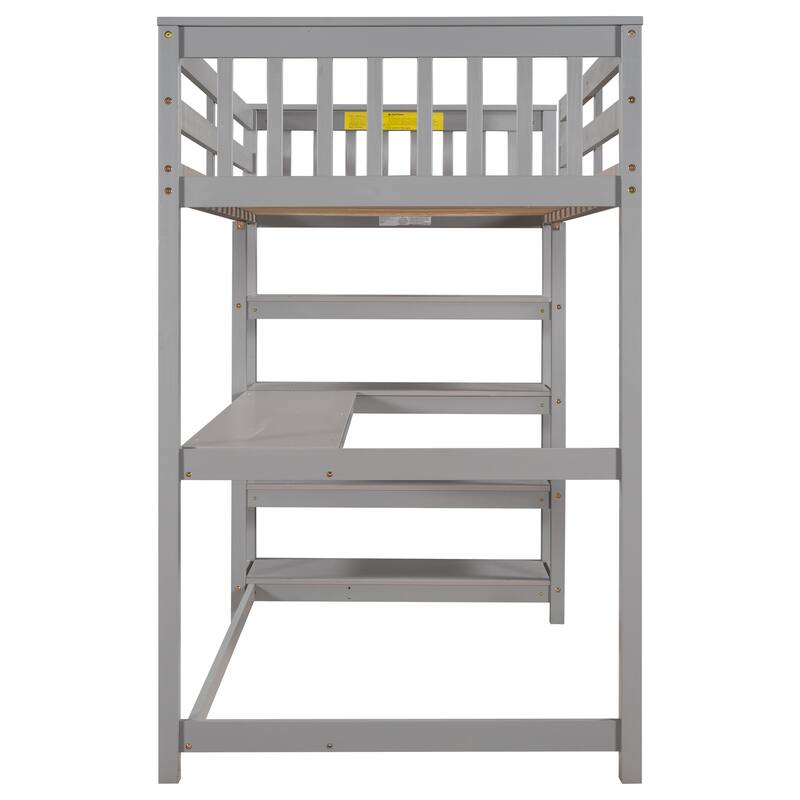 Twin/Full Loft Bed with Desk and Shelves, Wooden Loft Bed for Children's Bedrooms, Small Space, Space-Saving
