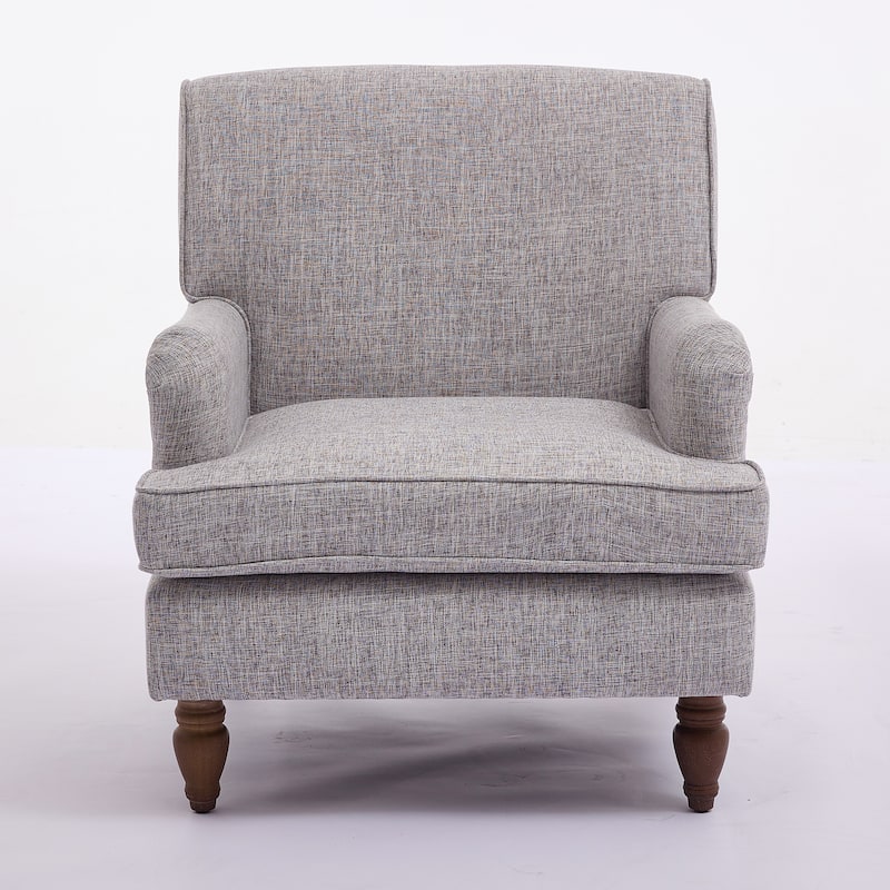 Upholstered Chairs Linen Fabric Armchair with Antique Solid Wood Legs Accent Chair Single Sofa Chair for Living Room Bedroom