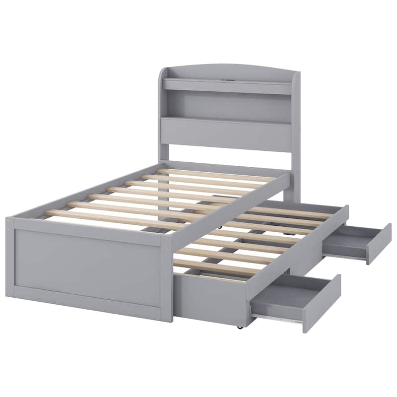 Twin XL Size Platform Bed with Drawers Storage LED Headboard and Charging Station