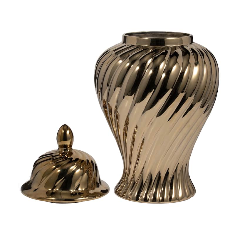Sagebrook Home Ceramic 20" Swirl Temple Jar, White/Gold, Cylinder, 20"H, Swirl - 11" x 11" x 20"