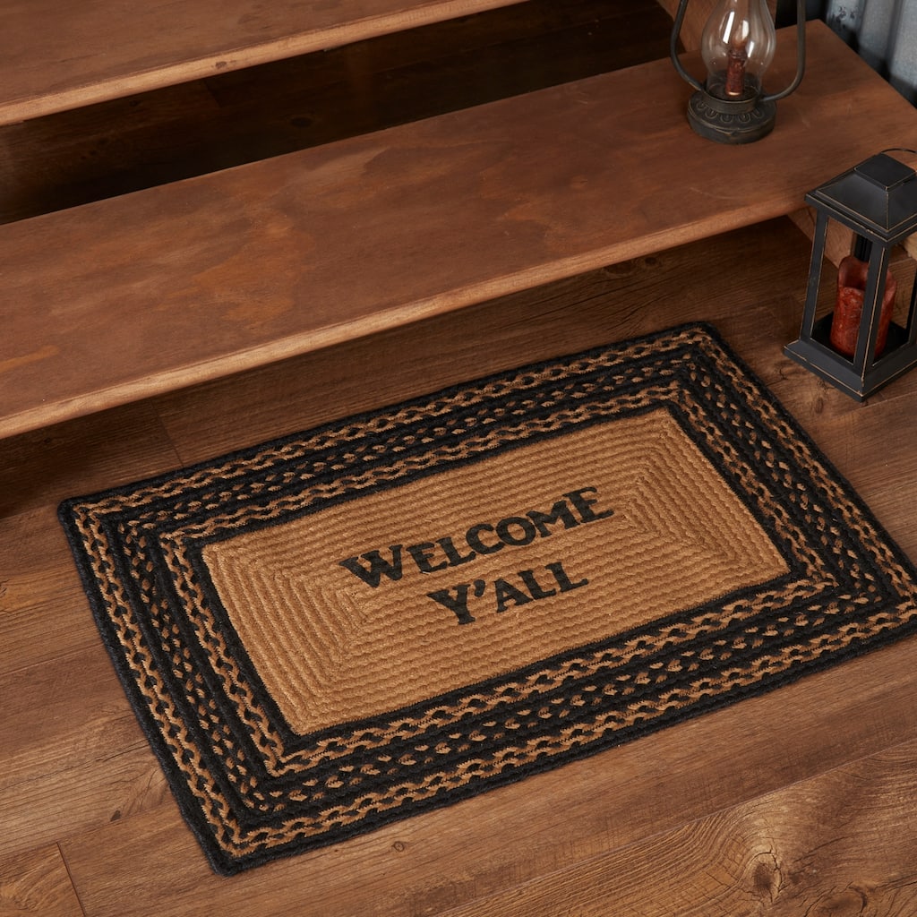 Farmhouse Jute Rug Rect Stencil Welcome Y'all w/ Pad 20x30 - 20" x 30"