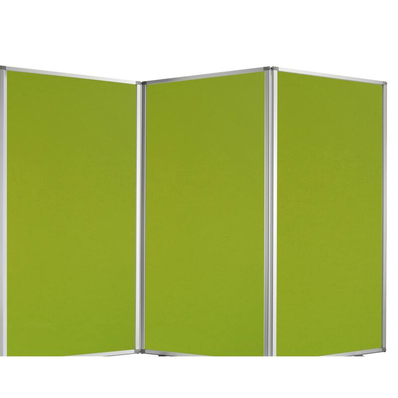 Accordion Style Fabric Upholstered 3 Panel Room Divider, Green and Gray