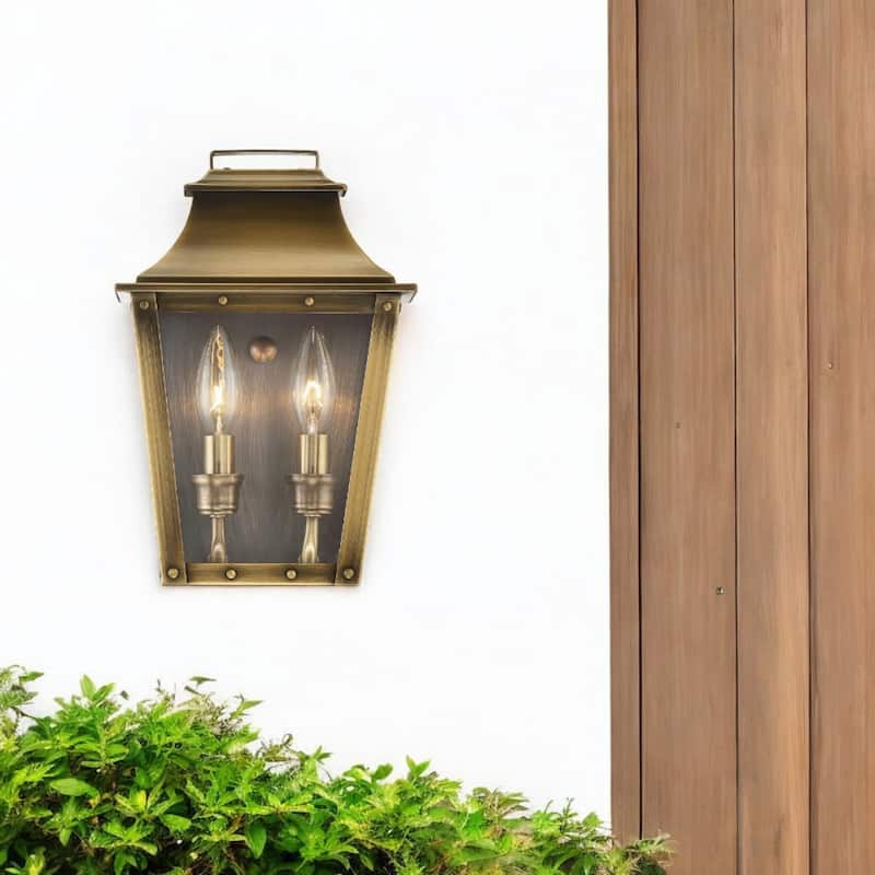 2-Light Pocket Wall Lantern Asian Design with Tapered Glass Shades - 5.25” x 7.50” x 11.50” - Brass