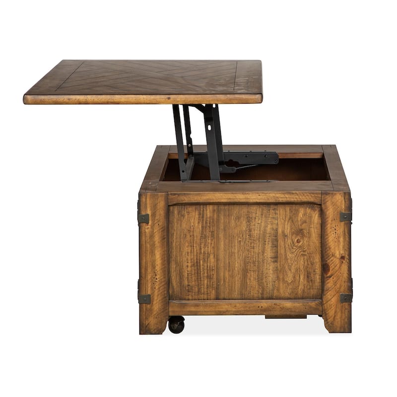 Magnussen Home Chesterfield Farmhouse Timber Lift Top Storage Cocktail Table with Casters - 50''W x 28''D x 18''H