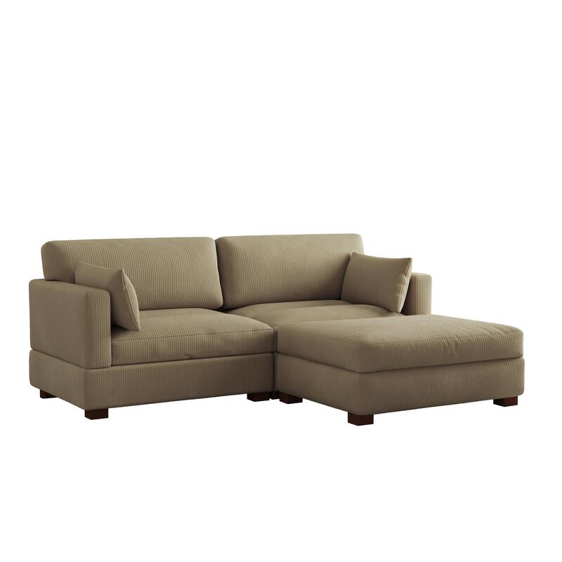85in.W Corduroy Modular 3-Piece L-Shaped Sectional Sofa with Ottoman