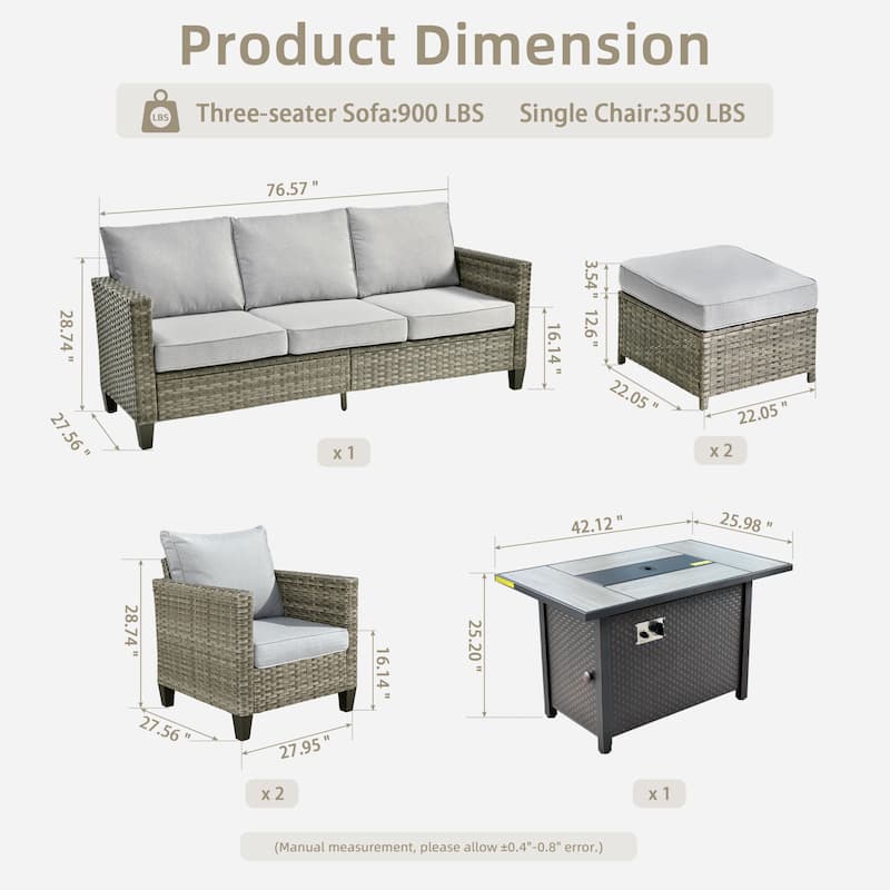 OVIOS 6 Pieces Patio Furniture Set with Fire Pit