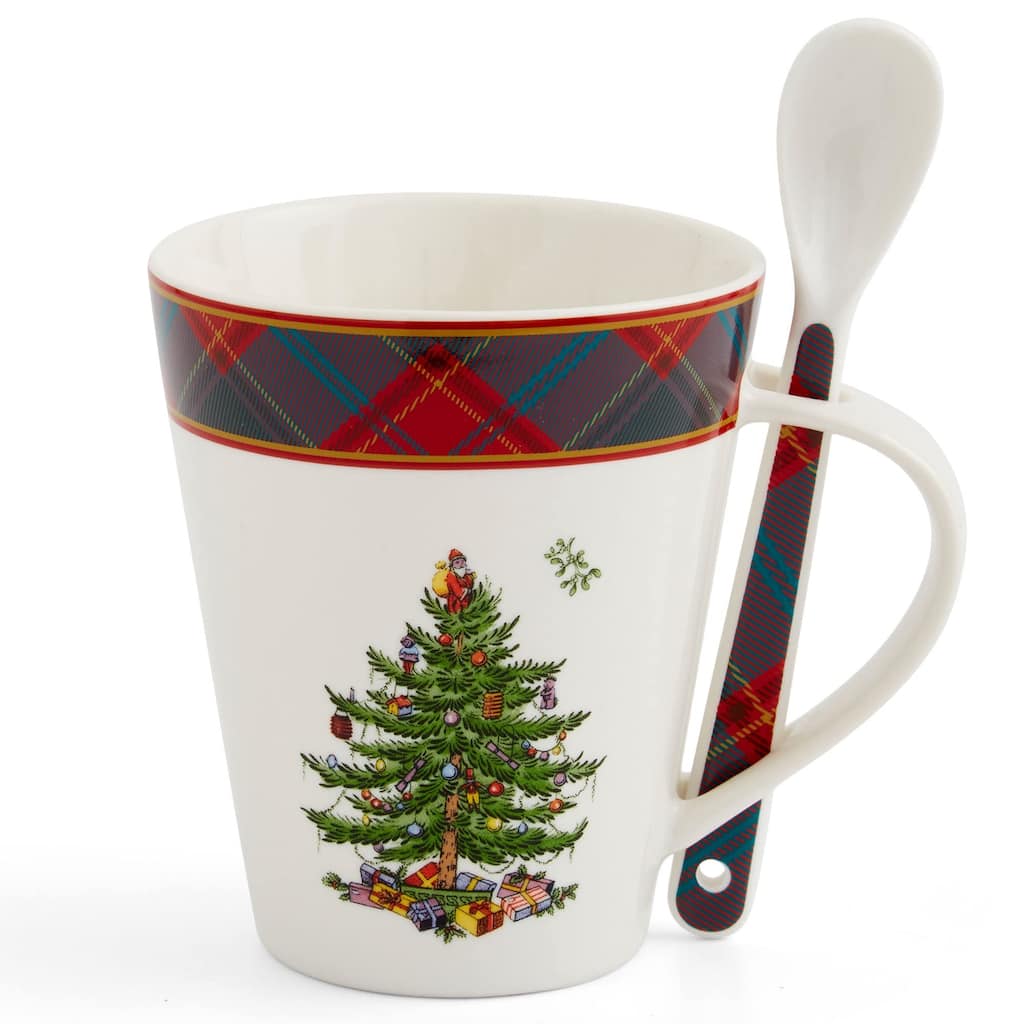 Spode Christmas Tree Tartan Mug and Spoon Set