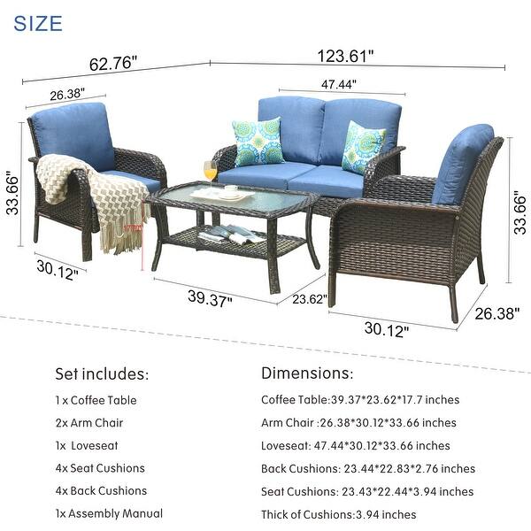 Shop Ovios 4 Pcs Patio Furniture Sets Water Resistant Wicker Deep
