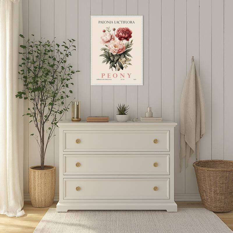 Vintage Botanical Peony Illustration by Christopher Giampietro Framed Canvas Wall Art Print