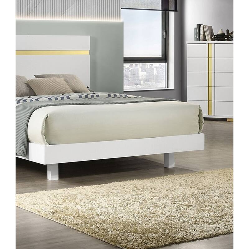 Queen Size Modern LED Bed with Acrylic Trim, Mattress Ready, White Finish