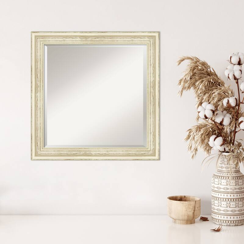 Beveled Wood Wall Mirror - Country White Wash Frame - Country White Wash