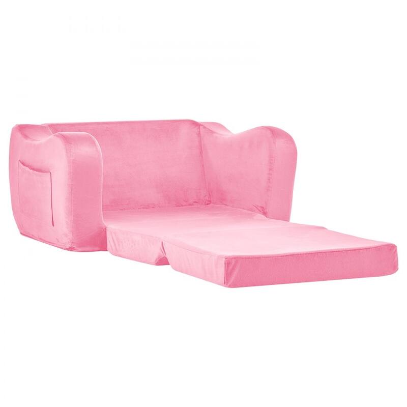 2 in 1 Soft Plush Fabric Convertible Toddler Couch Nap Bed with Armrest for Kids 18 Months-6 Years - 23.6 x 17.5 x 15.9 in