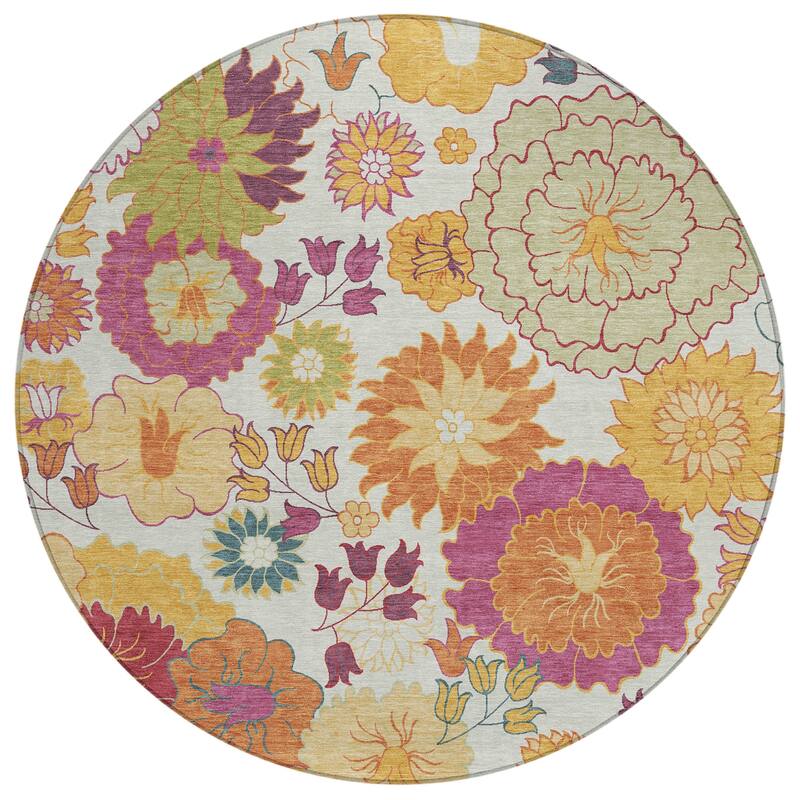 Machine Washable Indoor/ Outdoor Modern Floral Chantille Rug