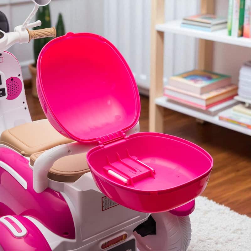 12V Two-Seater Kids Ride On Electric Motorcycle with Dual Motors, LED Headlight, Music, USB & Storage Trunk