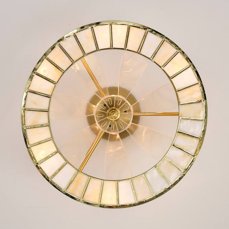 Sorcha Brass Finish Fandelier with Opaque Marbled Shade Remote Contol