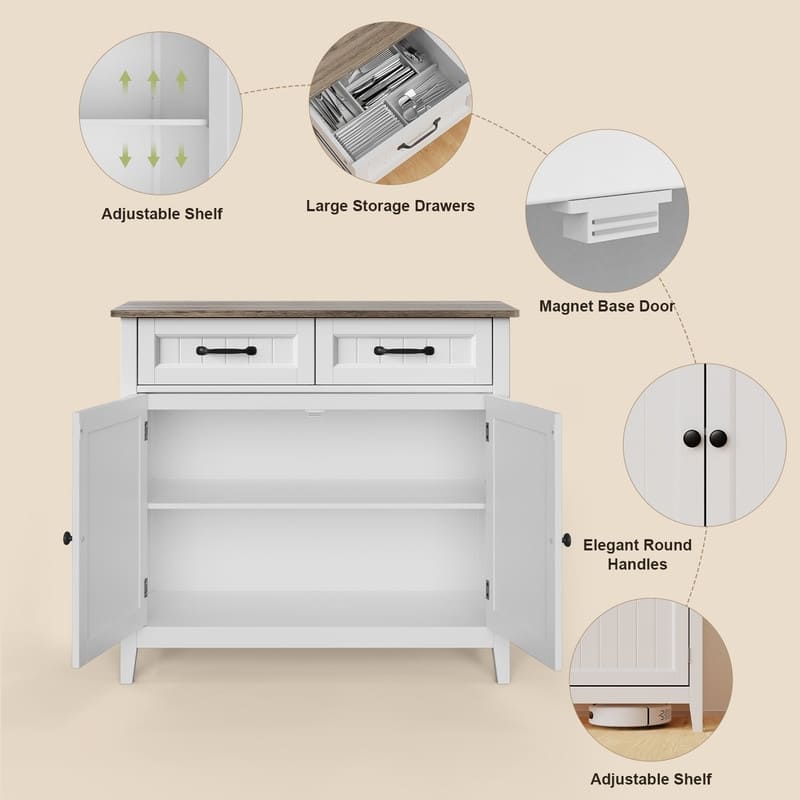Kitchen Sideboard Buffet Storage Cabinet with 2 Drawers, Coffee Bar Cabinet ,Wood Entryway Cabinet with Double Door Cupboard