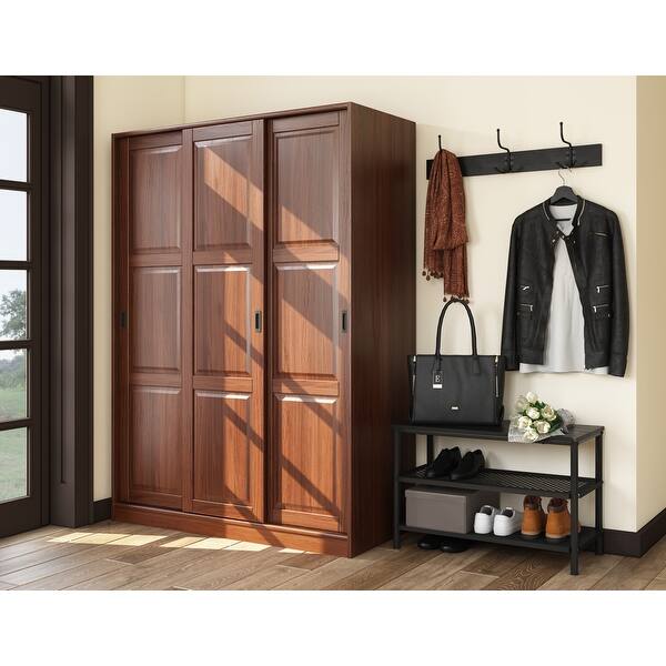 Copper Grove Caddo Solid Pine Three Sliding Door Wardrobe Overstock 20000829 Mocha