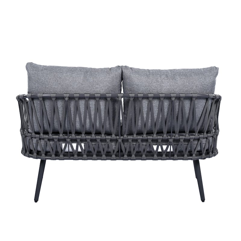 4-Piece Outdoor Patio Furniture Set, All Weather Sectional Furniture Set with Woven Rope Chairs and Coffee Table