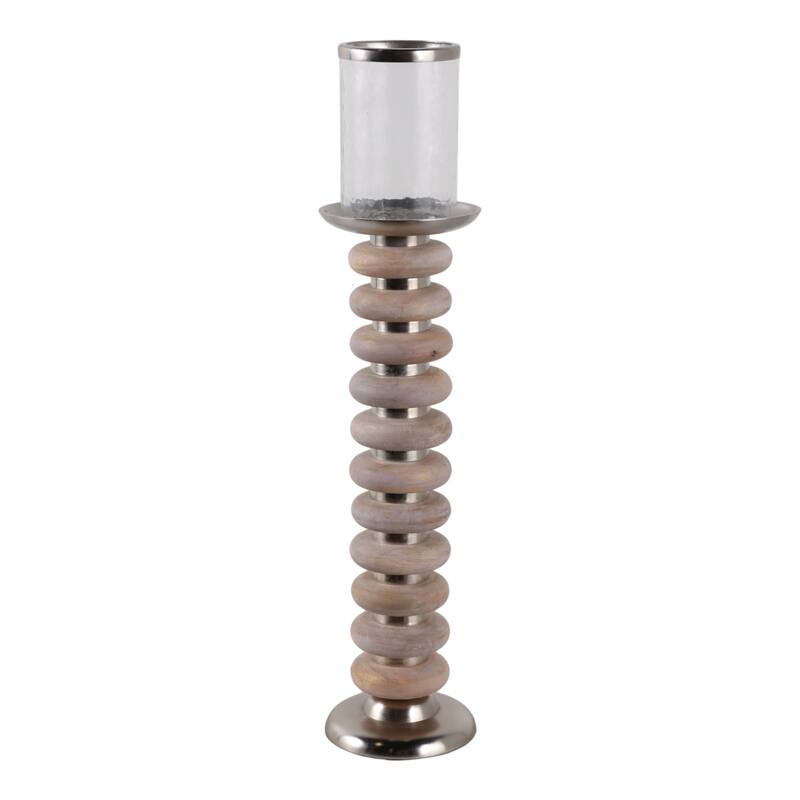 Candle Holder - Pillar with Wood Ring Base