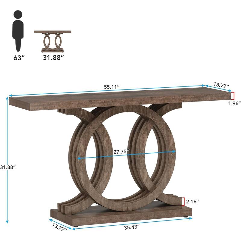 55 Inch Console Table with Geometric Base Wooden Hallway Table Vintage
