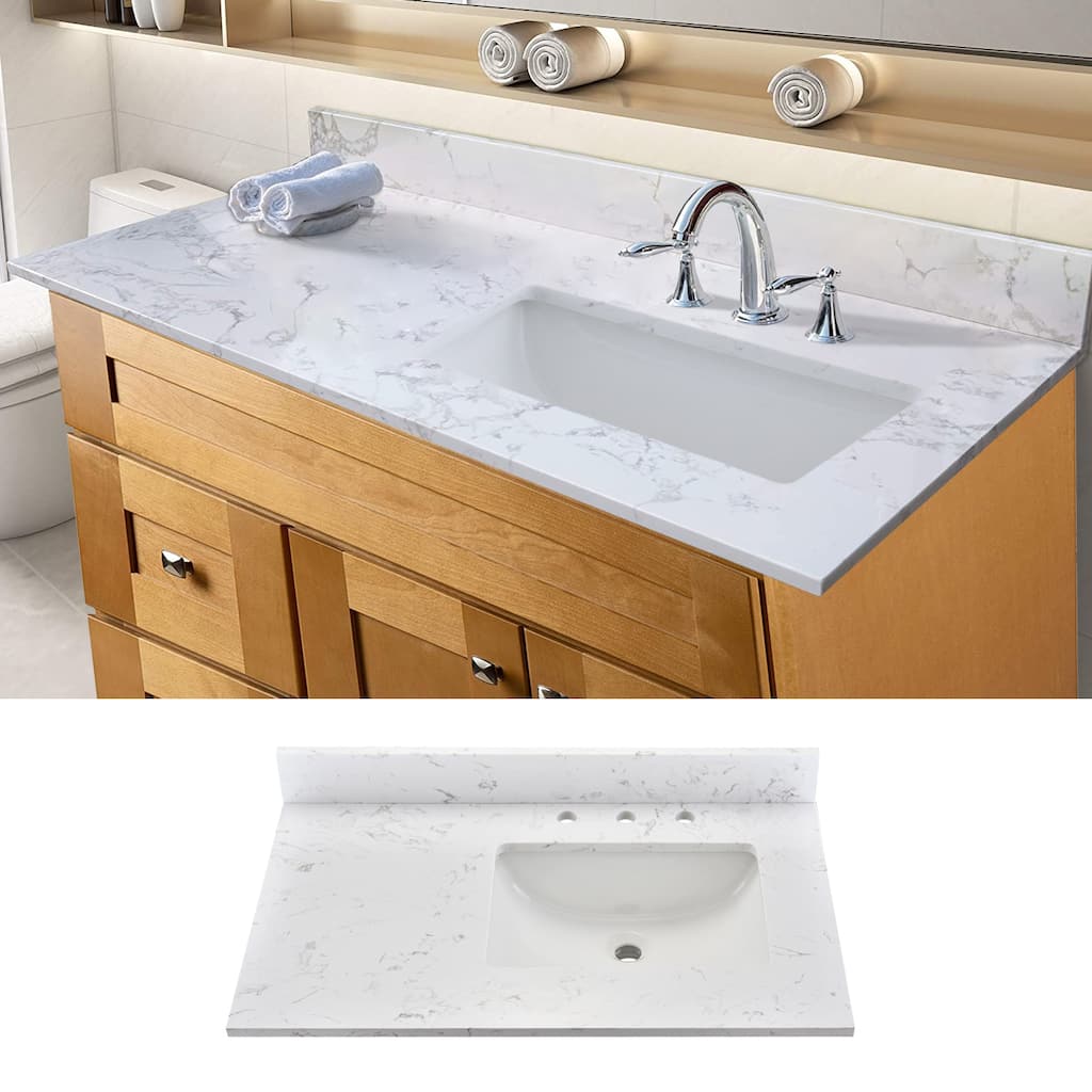 YASINU 36 Inch Engineered Marble Right Sink Vanity Top