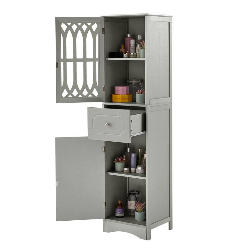 Tall Bathroom Cabinet Skin Care Cabinet with 2 Doors, Grey Toilet Paper Cabinet Storage Cabinet with Drawer
