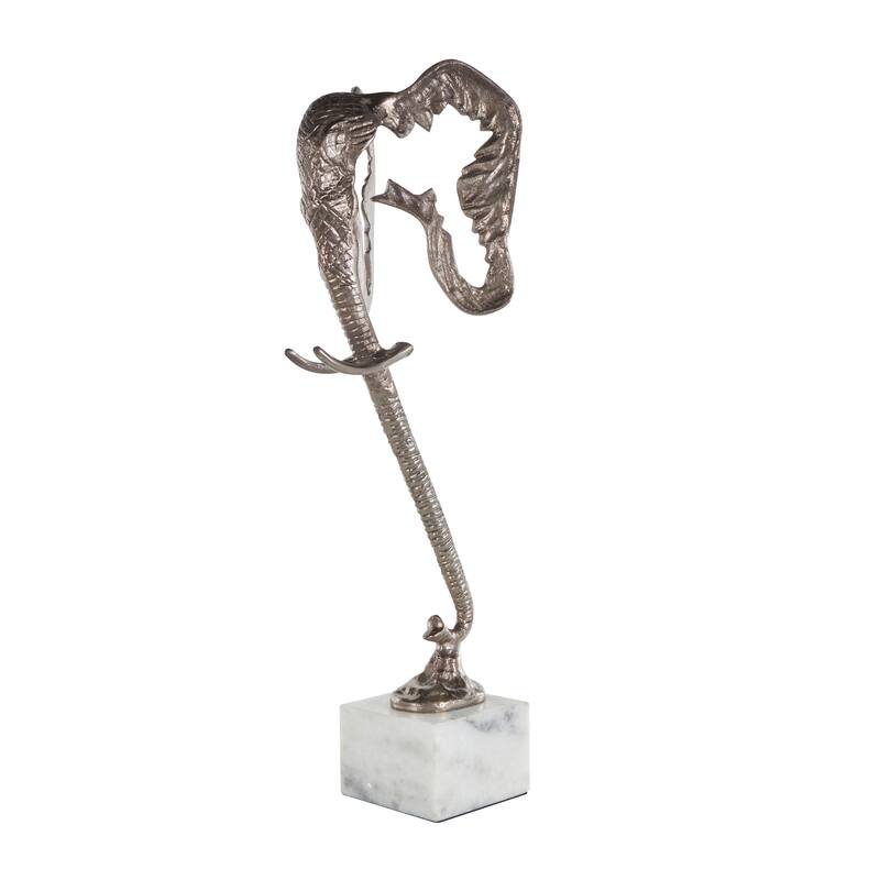 Silver Aluminum Metal Tall Cutout Silhouette Elephant Decorative Sculpture with Marble