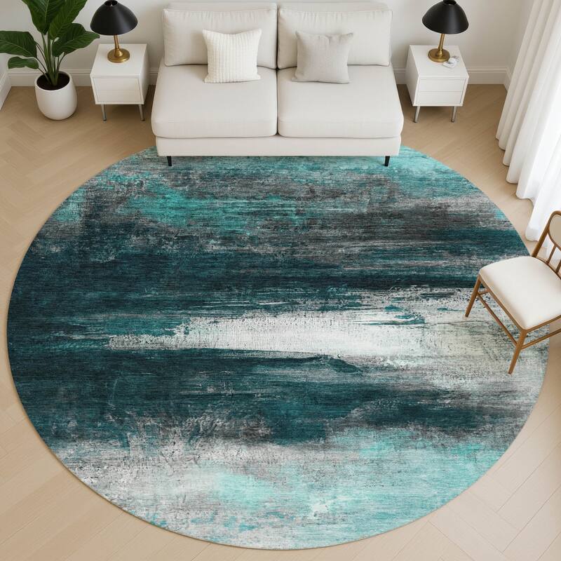 Premium Washable Super Soft Modern Abstract Mayfield Rug - Teal - 8' x 8'