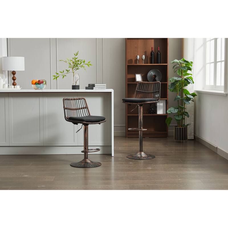 Set Of 2 Rattan Bar Stool