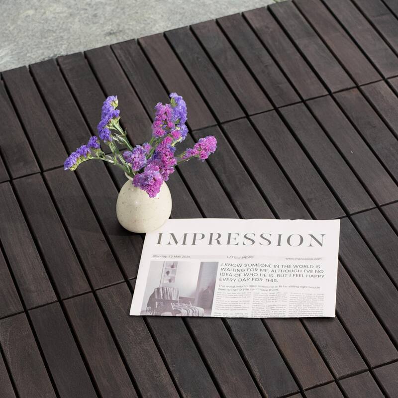 30 PCS Interlocking Deck Tiles Striped Pattern, 12" x 12"Square Acacia Hardwood Outdoor Flooring for Patio,Bancony,Pool Side
