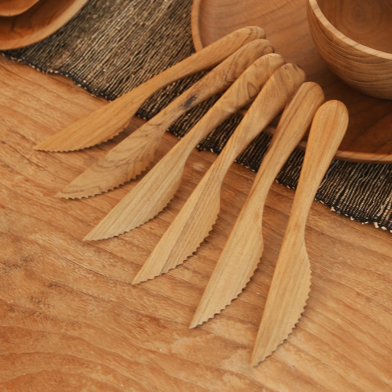 NOVICA Handmade Sharp Set Teak Wood Dinner Knives (Set Of 6)